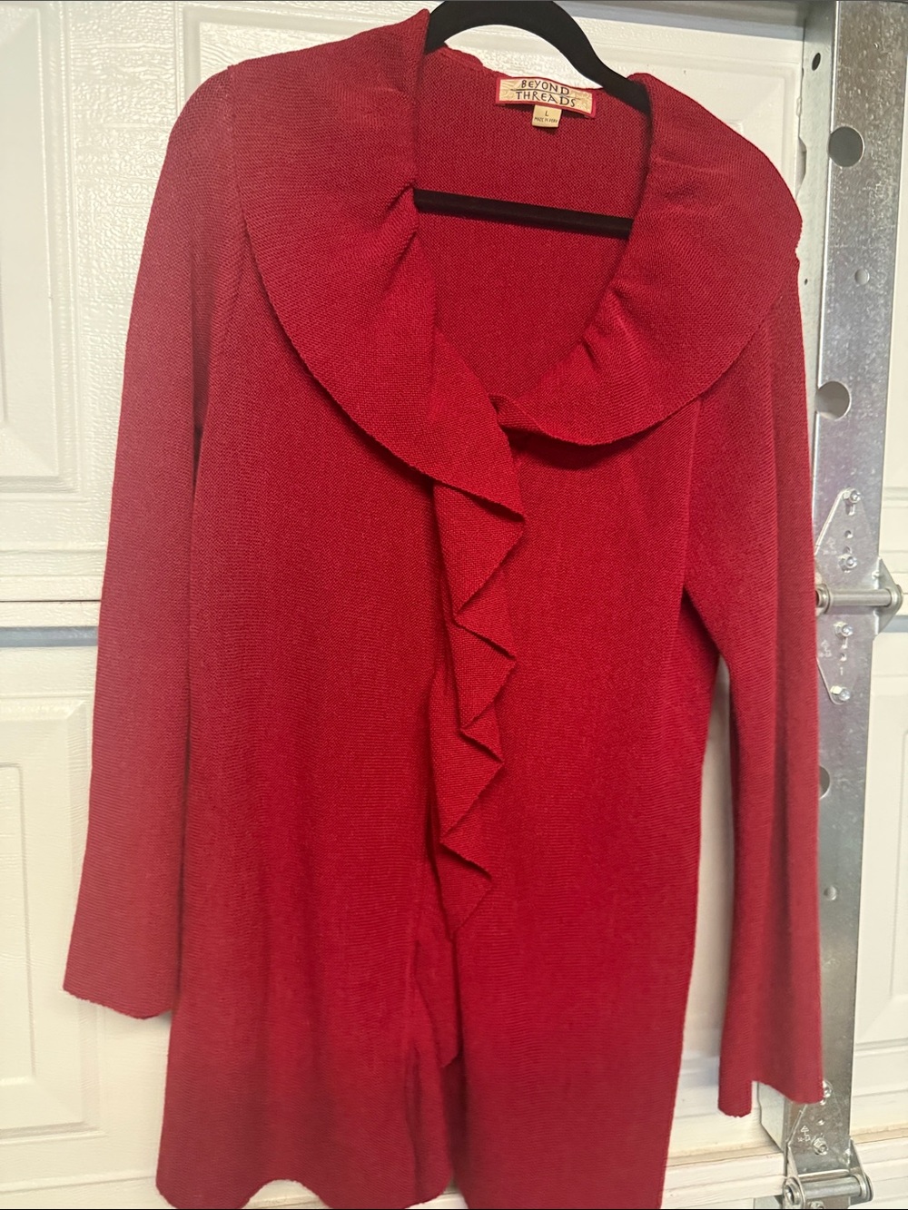 Beyond Threads Red Ruffle-Front Cardigan